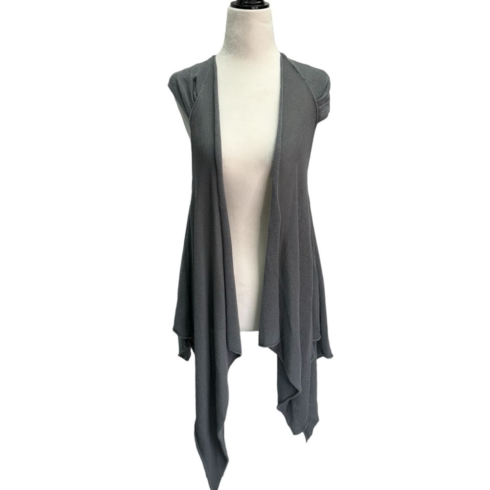 Zuza-Bart Grey Open Weave Waterfall 100% Cotton Cardigan Vest Size S
